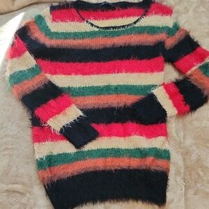 QED London Multicolor Striped Fuzzy Sweater